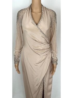 Stephen Yearick Couture Champagne Silk Evening Gown Long Sleeves Size 10